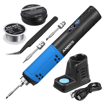 ANBES Cordless Soldering Iron Kit - 5V 8W USB Rechargeable Solder Iron Pen with Digital Display & LED Spotlight, Adjustable Temperature, Auto-Sleep Mode, Portable Soldering Tools for Electronics