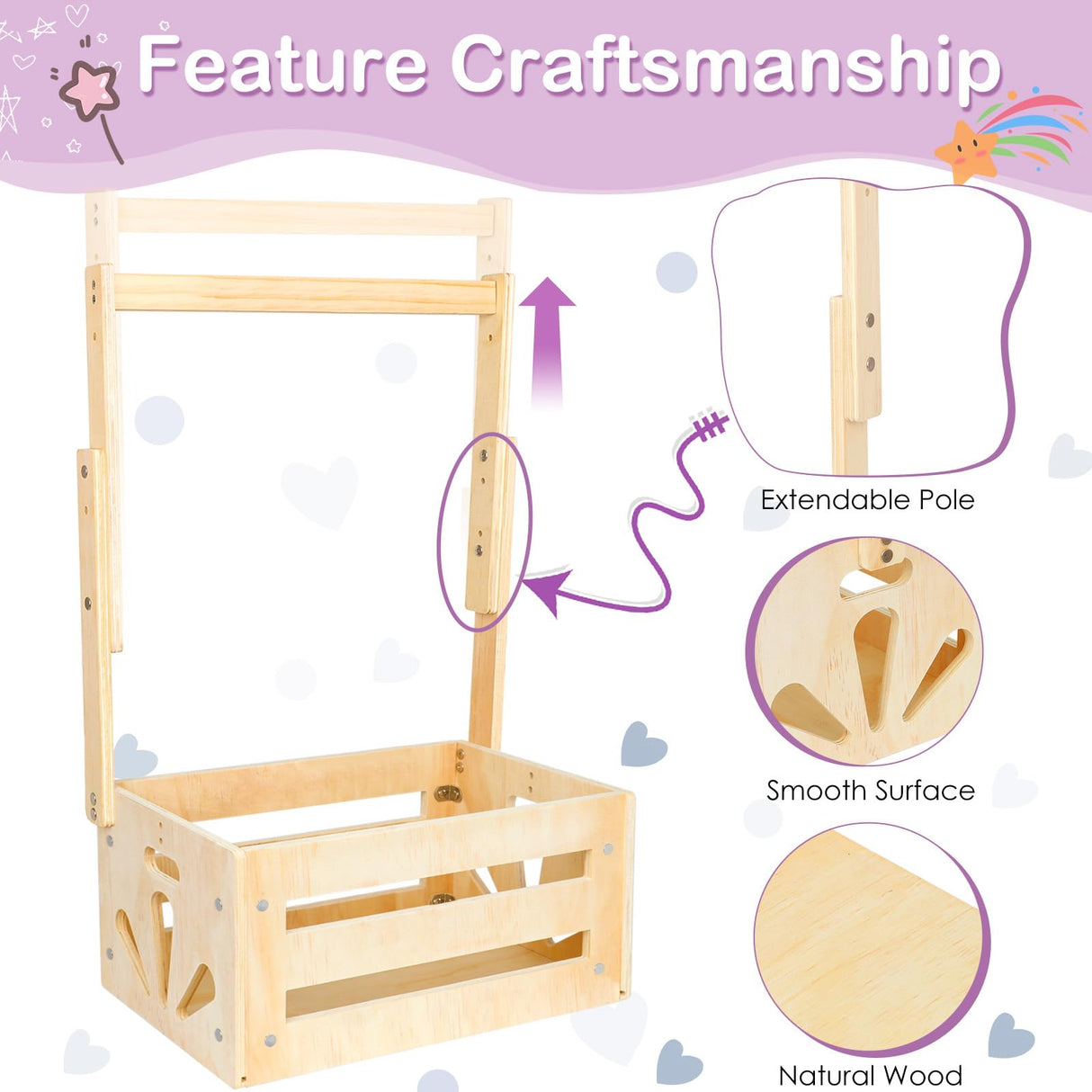 Vibaruta Wooden Crate Basket, Baby Storage Crate Closet with Adjustable Handle, Basket for Baby Shower Gifts (Natural) Vibaruta