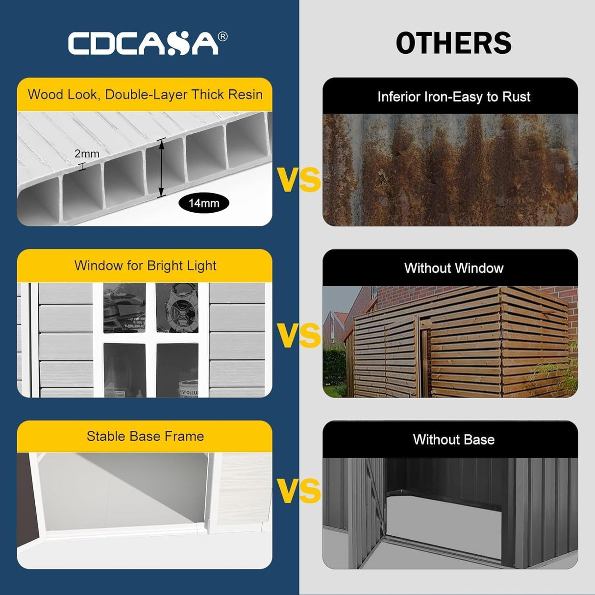 CDCASA 6x4 FT Outdoor Storage Shed, Waterproof Resin Shed with Floor & Lockable Door & Window & Vents, Plastic Tool Shed for Outside, Patio, Poolside, Dove Grey CDCASA