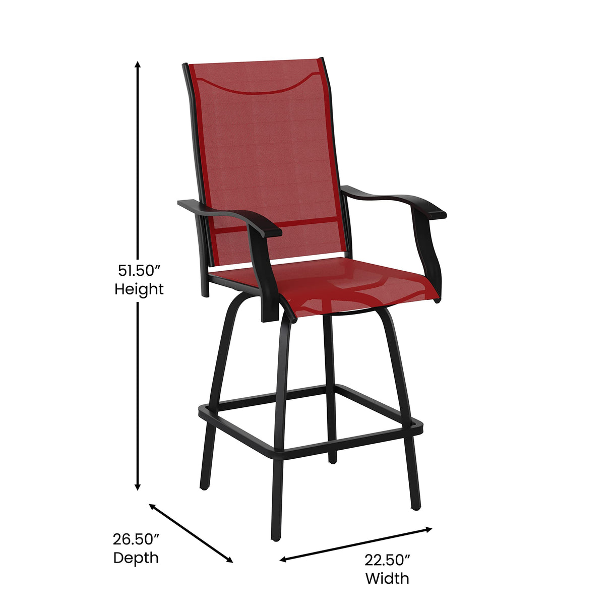 Flash Furniture Valerie Patio Bar Height Stools Set of 2, All-Weather Textilene Swivel Patio Stools with High Back & Armrests in Red Flash Furniture