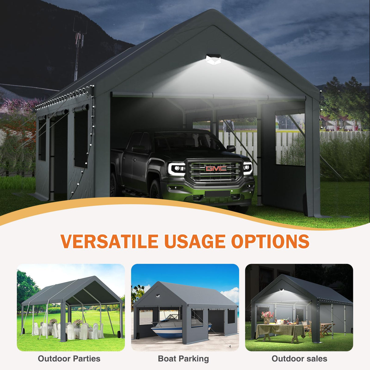 Carports 20X20 Heavy Duty,2 Car Carport with Side Doors,Extra Large Outdoor Carport Canopy,Portable Car Port Garage All Weather Sannwsg