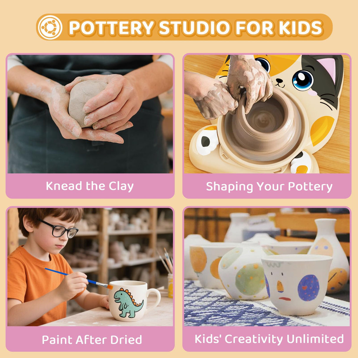 Insnug Pottery Wheel for Kids - Pottery Arts and Crafts for Kids Ages 8-12 with 3 Pack Painting Kit Air Dry Clay Art Supplies for Kids Toys Girls Boy Birthday Gift for 6+ Insnug