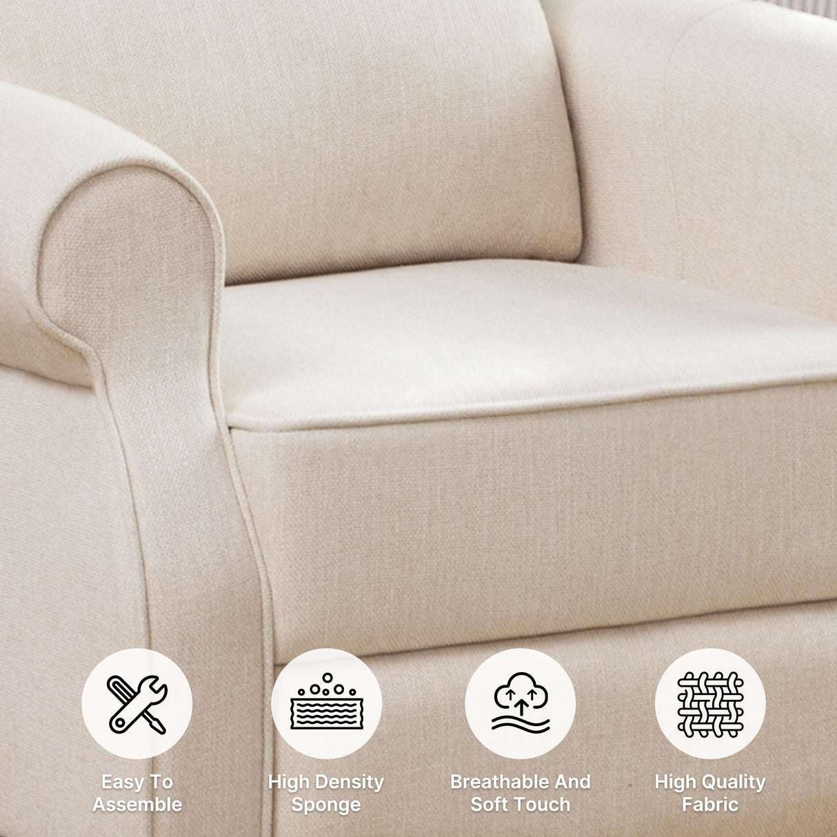 YUUIJOAA Pushback Recliner Chair, Fabric Armchair Push Back Recliner with Adjustable Footrest and Side Pocket, Comfy Wingback Accent Chair Reclining Sofa for Living Room, Bedroom, Beige YUUIJOAA