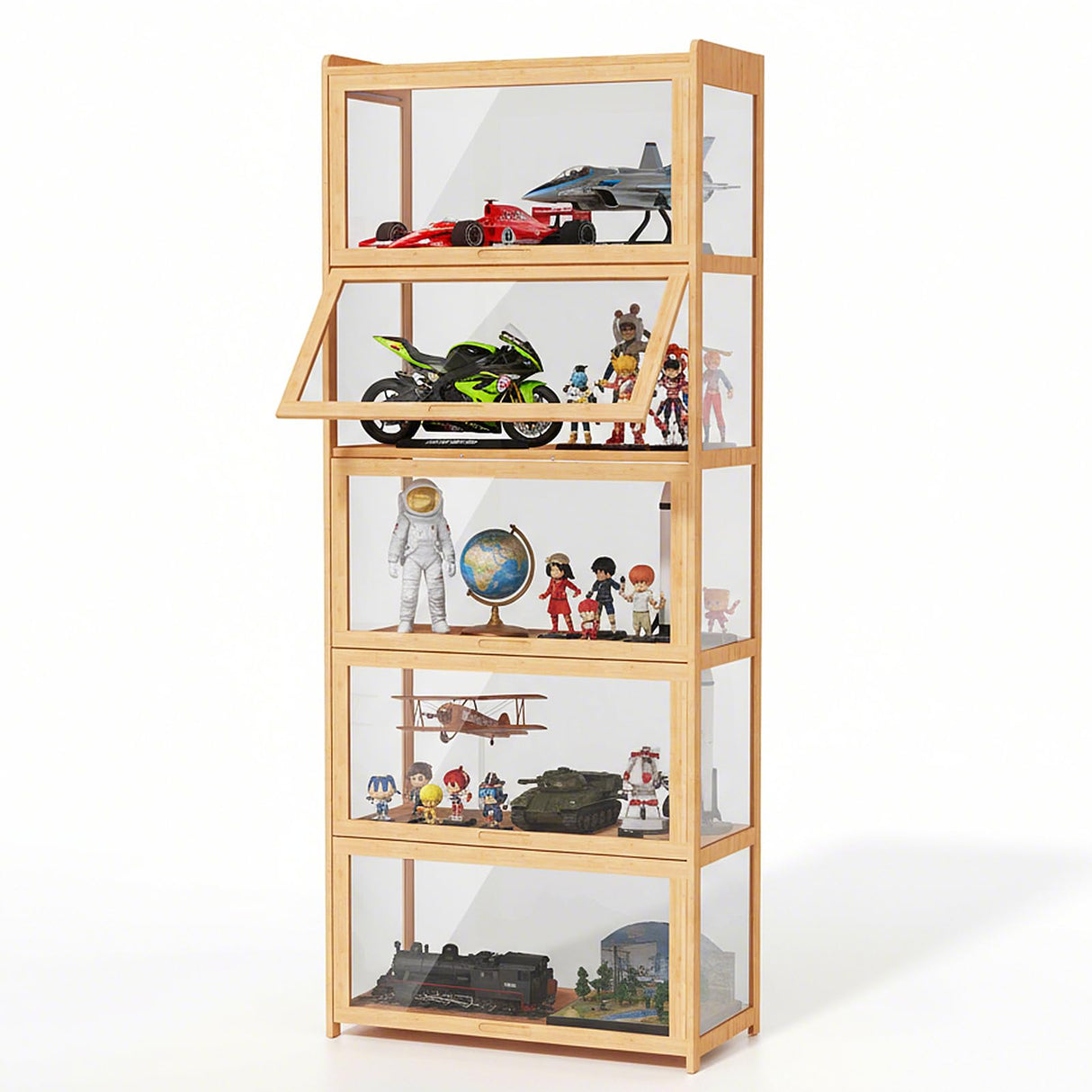 Magshion Display Cabinet with Acrylic Doors, 5-Tier Curio Cabinet for Collectibles, Display Case Showcase for Living Room, Office, 27.5"(L) x 13.5"(W) x 67.5"(H), Natural Magshion