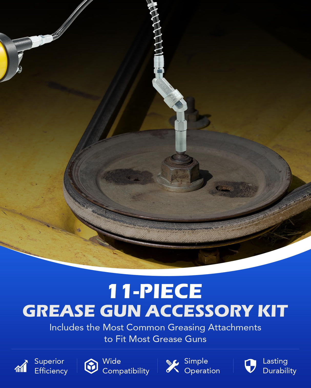 Orion Motor Tech Grease Gun Accessory Kit, 11 Piece Grease Gun Coupler Set for Hard to Reach Grease Fittings, Heavy Duty Lubrication Grease Zerk Fitting Adapters with Grease Gun Hose Holder Orion Motor Tech