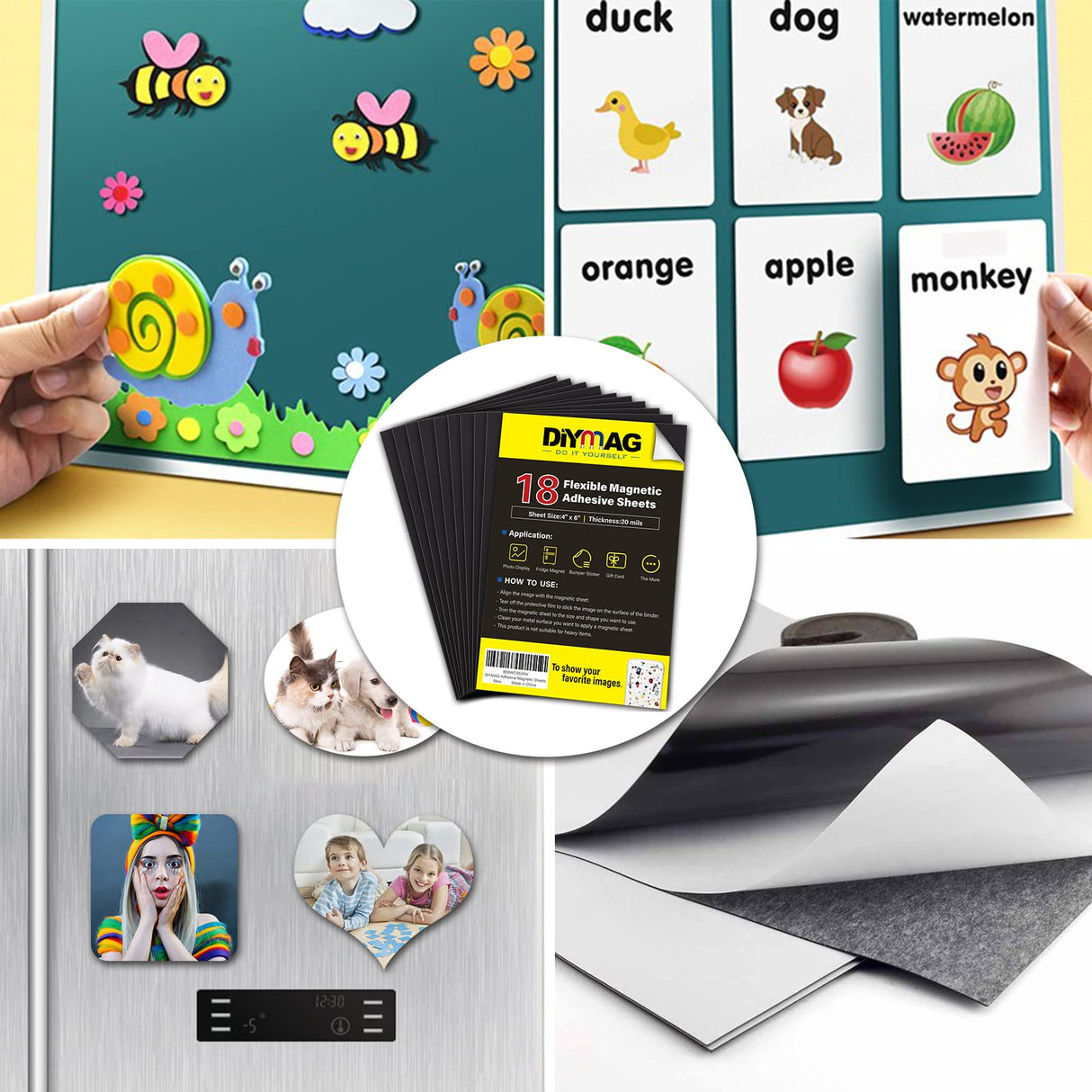 DIYMAG Adhesive Magnetic Sheets, |4" x 6"| 18 Packs, Flexible Magnet Sheets with Adhesive for Crafts, Photos and Die Storage, Easy Peel and Stick, Easy to Cut into Any Shape/Size (4" x 6"-18P) DIYMAG