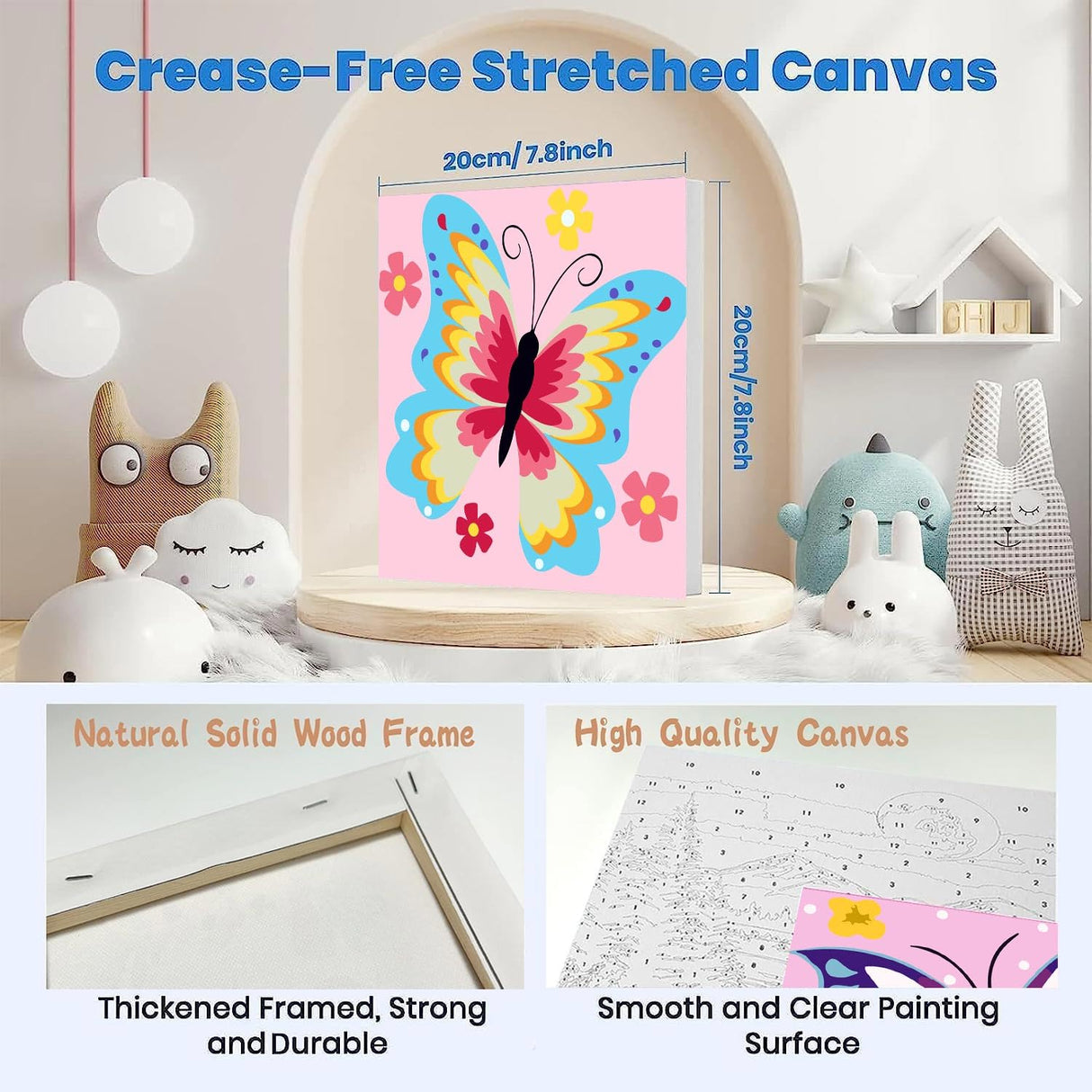 askkqtx 2 Pack Butterfly Paint by Number for Kids,Easy Paint by Numbers for Kids Ages 8-12,DIY Acrylic Oil Painting Kits for Home Wall Decor and Girls Gifts-8x8inch(with Wooden Framed) askkqtx