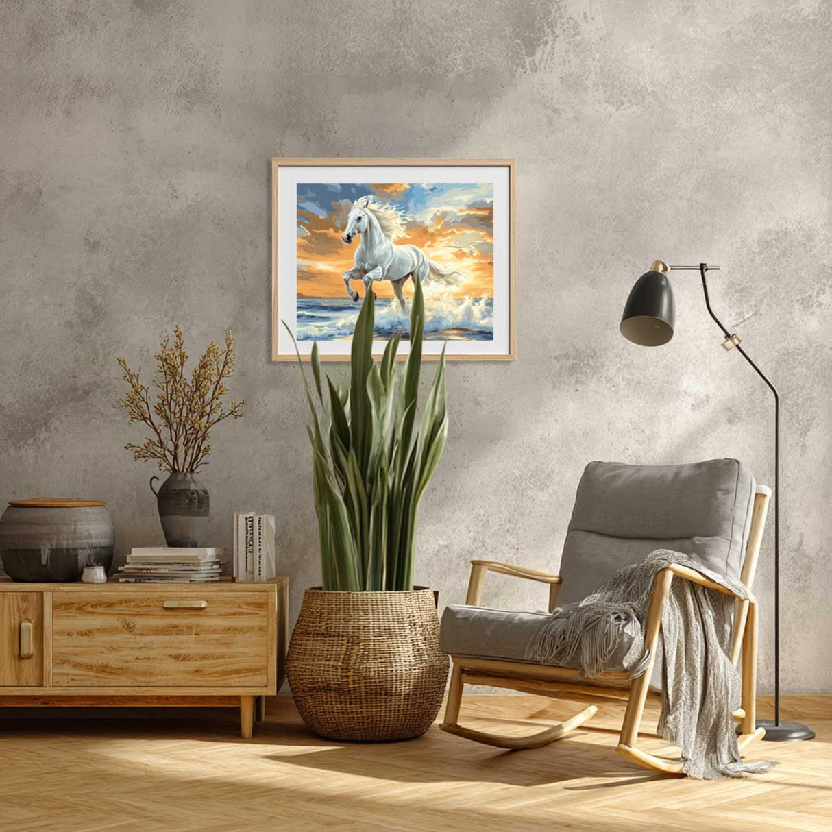 Horse Paint by Number, Running Horse Paint by Numbers for Adults, White Horses Canvas Wall Art, Animal Acrylic Painting, Beach Sunset Landscape Poster Home Wall Decor(16x20inch) zouewit