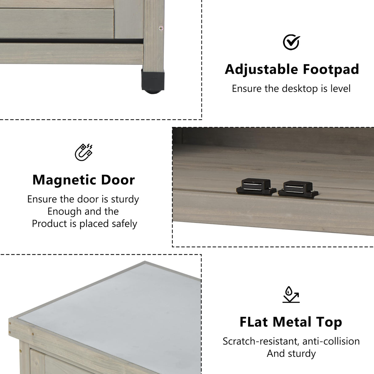 Potting Bench with Storage Cabinet and Metal Table Top for Outdoor Patio, Garden Furniture Wood Workstation (Accent Grey, 31x17x36) Mederla