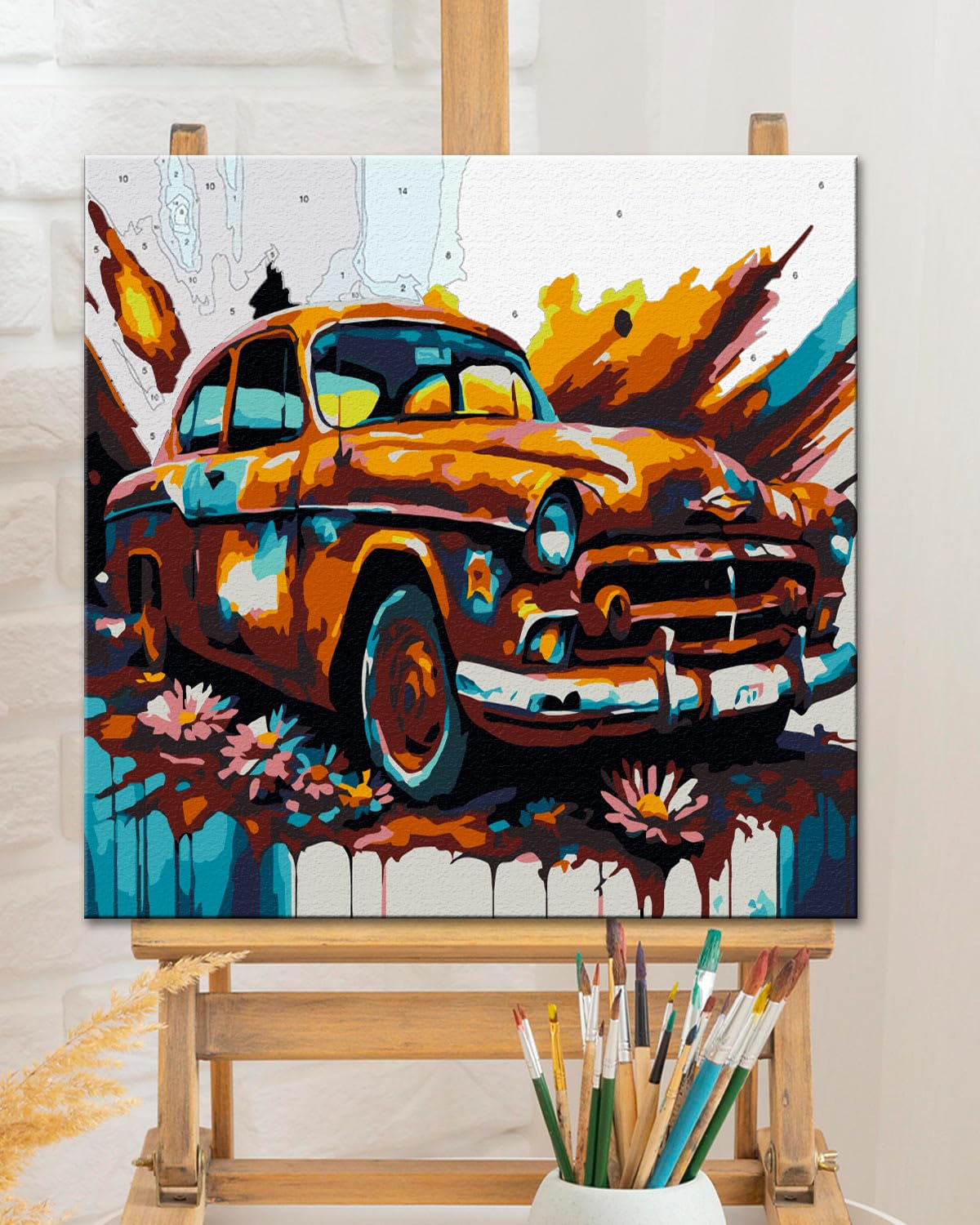 TOCARE Framed Paint by Numbers Kit for Adults Beginners, Car Paint by Number with Frame,Easy Vantage Car Paint by Numbers Framed Canvas (10x10 Inch, Without Easel) TOCARE