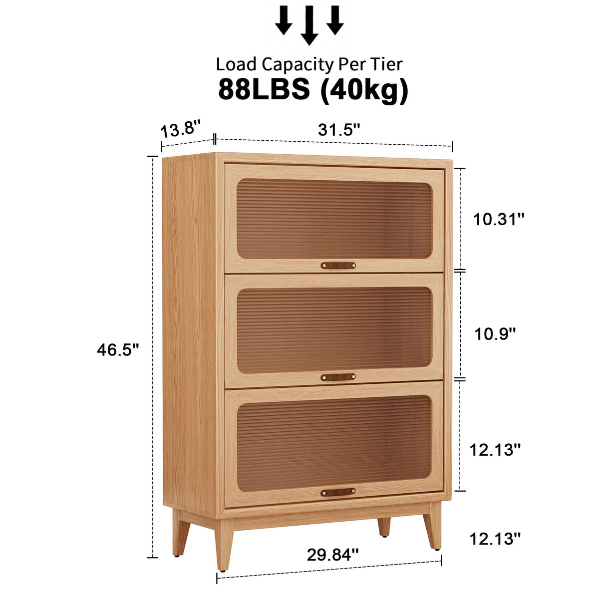 AQIMUELE Solid Wood Bookcase with Glass Doors, 3 Shelf Bookshelves and Bookcases, Mid Century Modern Bookshelf with Glass Doors, Kitchen Pantry Cabinet (Natural, 31.5" W) AQIMUELE