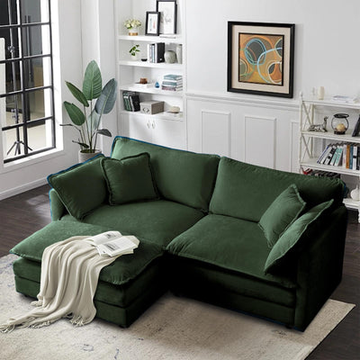 SoarFlash Chenille Sectional Sofa, Comfy L Shaped Modular Coush Sofa with Ottoman, Modern 2 Seat Couch Deep Seat Sofa Set for Living Room,Green