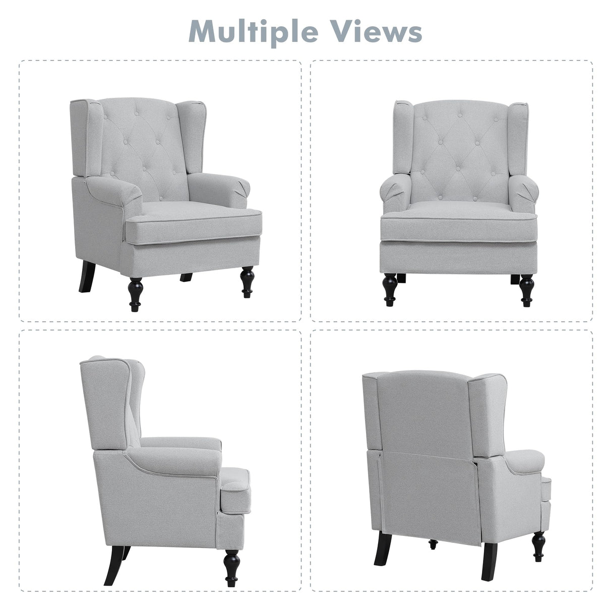 choairy Accent Chair for Living Room, Mid Century Modern Wingback Chair, Upholstered Fabric Armchair with High Back and Vintage Legs, Comfy Single Sofa Side Reading Chairs for Bedroom, Light Grey choairy