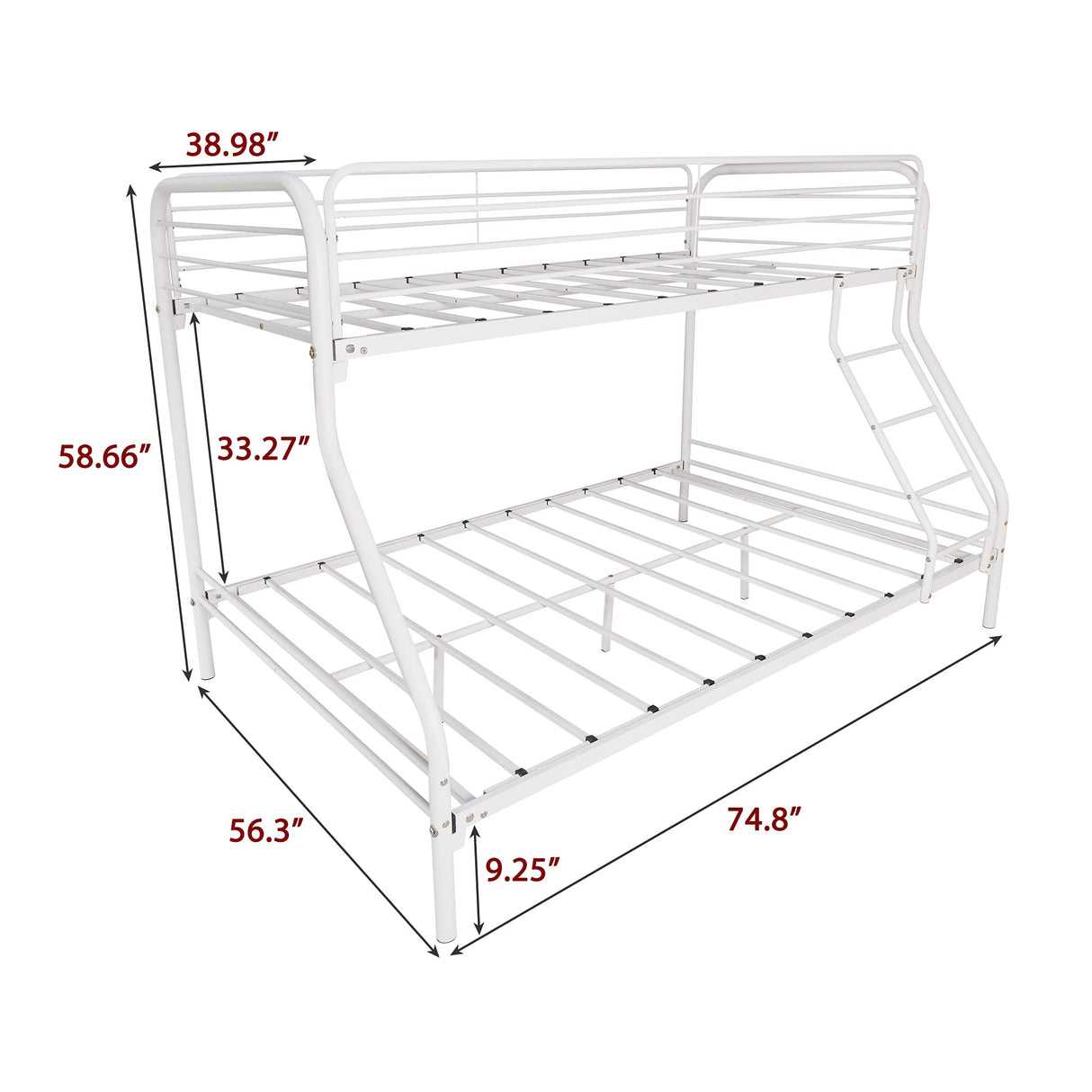 Maliacife Metal Bunk Bed with Ladder and High Guardrail,Twin Over Full Size Bed Frame,Storage Space,Noise Free,No Box Spring Needed,White Maliacife