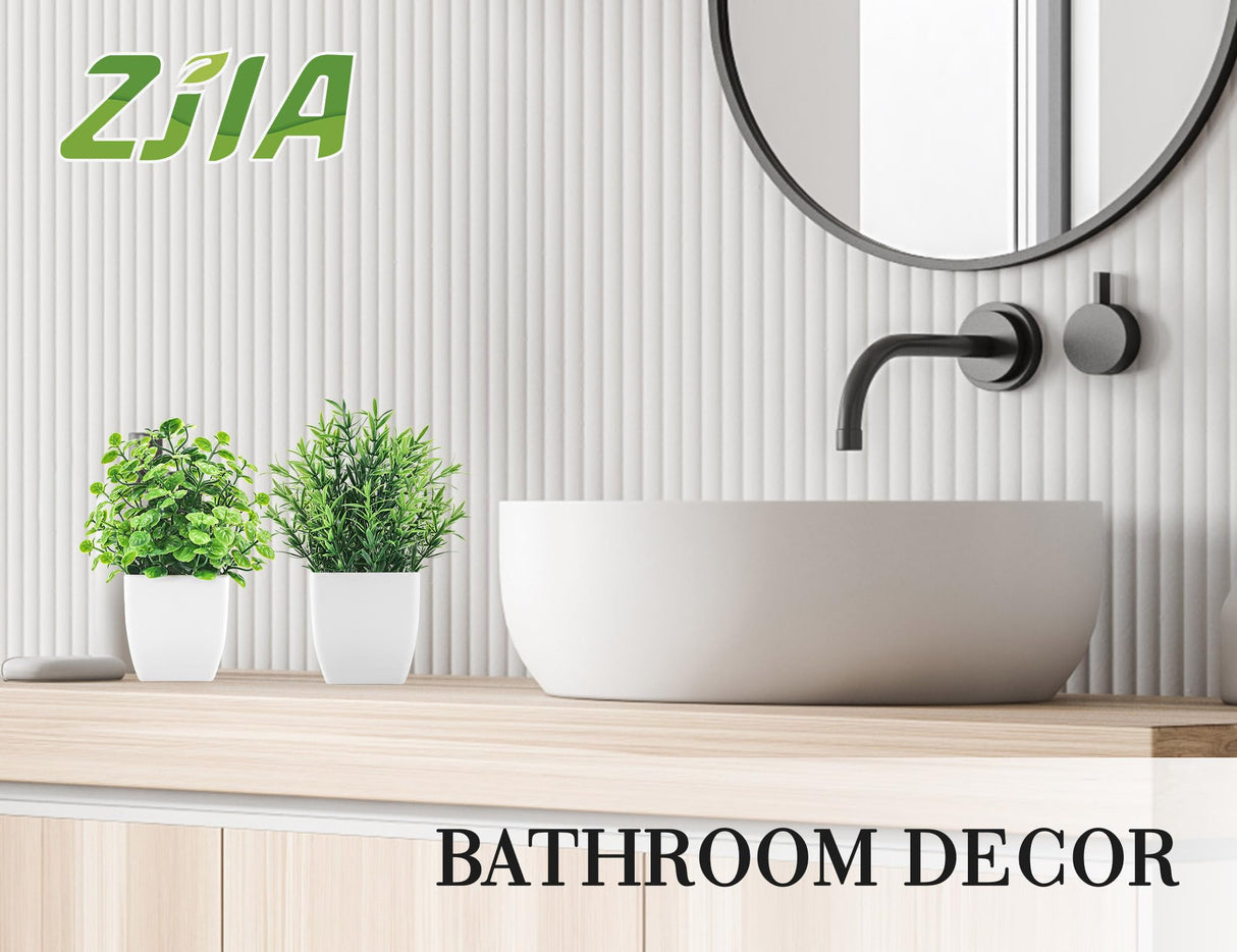 ZJIA 2 Pack Fake Plants Small Artificial Greenery Faux Plants Indoor for Home Farmhouse Bathroom Shelf Decor ZJIA