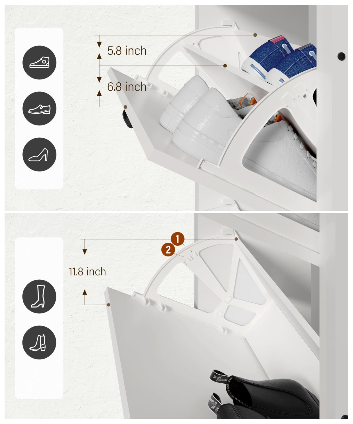 HAIOOU Shoe Cabinet with 3 Flip Drawers, Slim Wooden Shoe Rack Freestanding Storage Organizer Stand with 3 Flip Doors, Robust Metal Frame, Open Storage Shelf for 15-18 Pairs - White HAIOOU