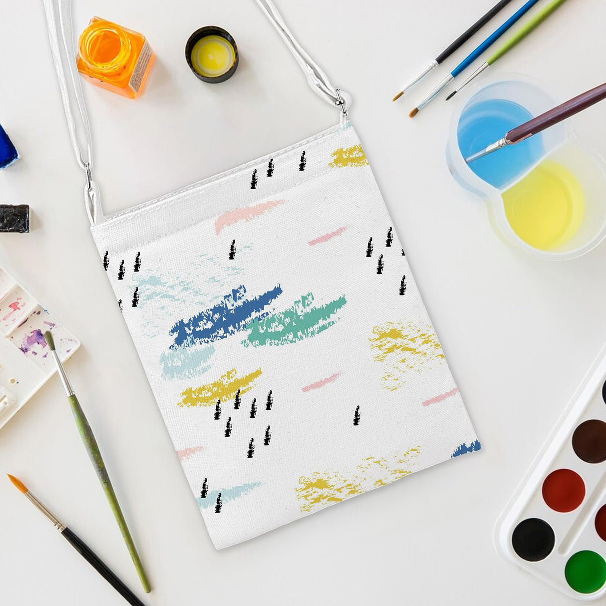 Muka 4 Pack Small Crossbody Canvas Zipper Bag, 7 x 9 Inch White Bag for DIY Craft Muka