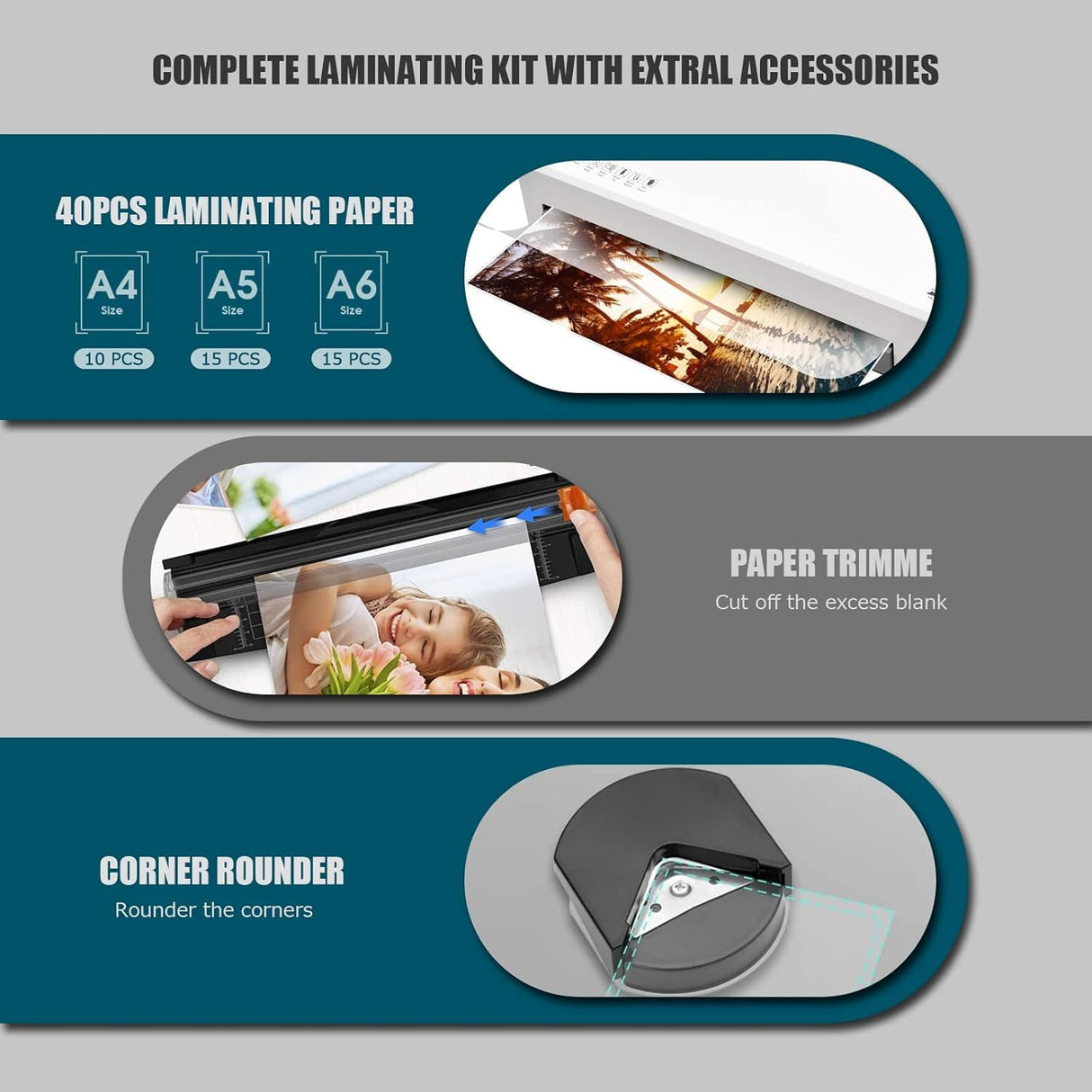 Buyounger Laminator Machine with 40 Laminating Sheets, A4 Laminator Thermal and Cold with Paper Trimmer & Corner Rounder, 9-Inch Laminating Machine for Home School Office Buyounger