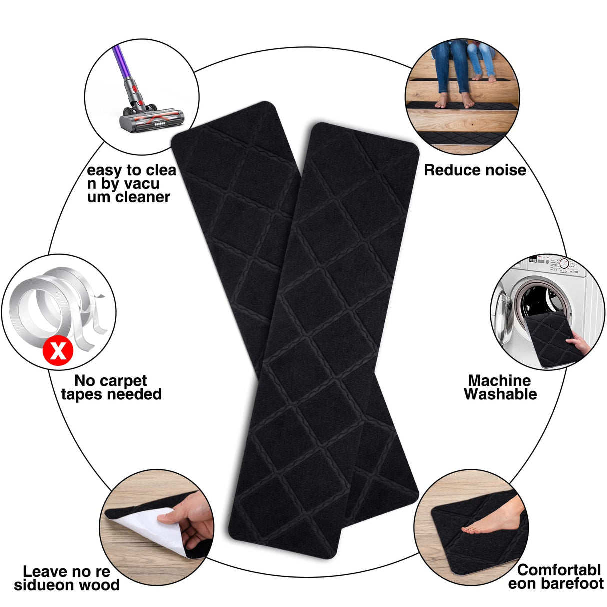 Stair Treads for Wooden Steps 15pcs - 8x30in Carpet Stairs Runner Indoor Non-Slip Stair Mats for Kids Elders and Pets Gmonby