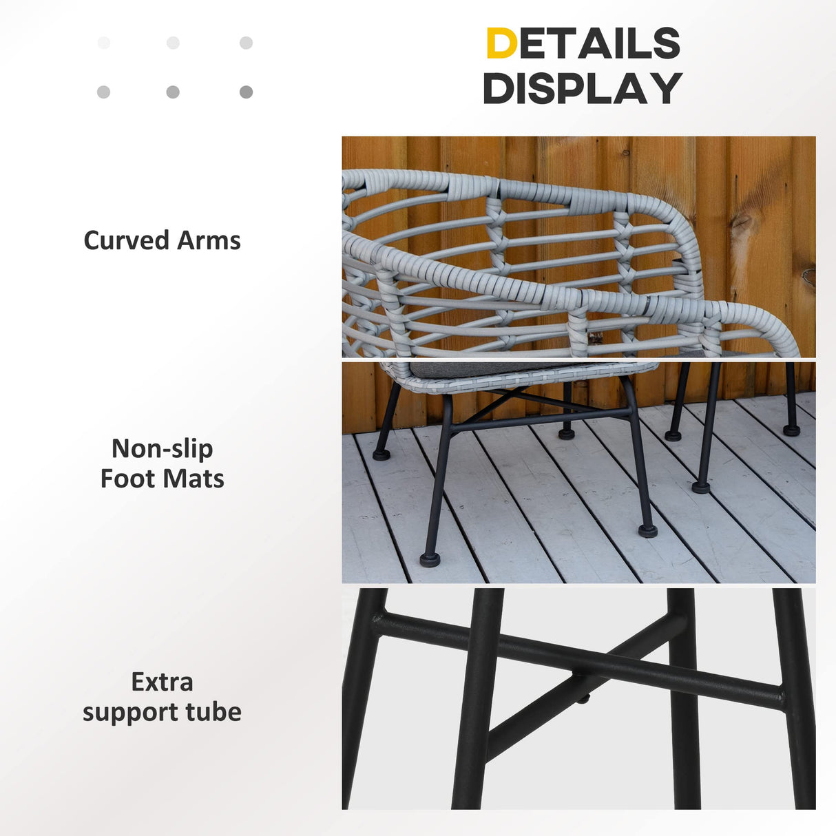 Outsunny 3 Piece Patio Bistro Set, PE Rattan Outdoor Furniture with Cushioned Barrel Chairs & Glass Coffee Table, Conversation Set for Porch, Backyard, Apartment, Balcony, Mixed Gray Outsunny