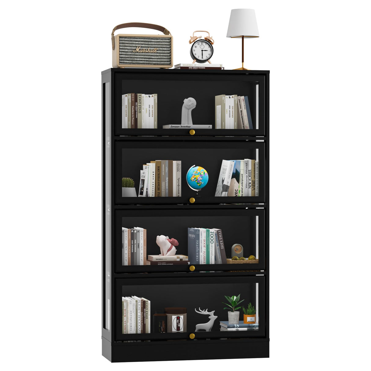 BONITURE Display Cabinet with Acrylic Glass Doors,4-Tiers Curio Cabinet with LED Lighting for Collectibles, Collectibles Toy Organizers Rack & Display Shelf Display Case Storage Cabinet, Black BONITURE