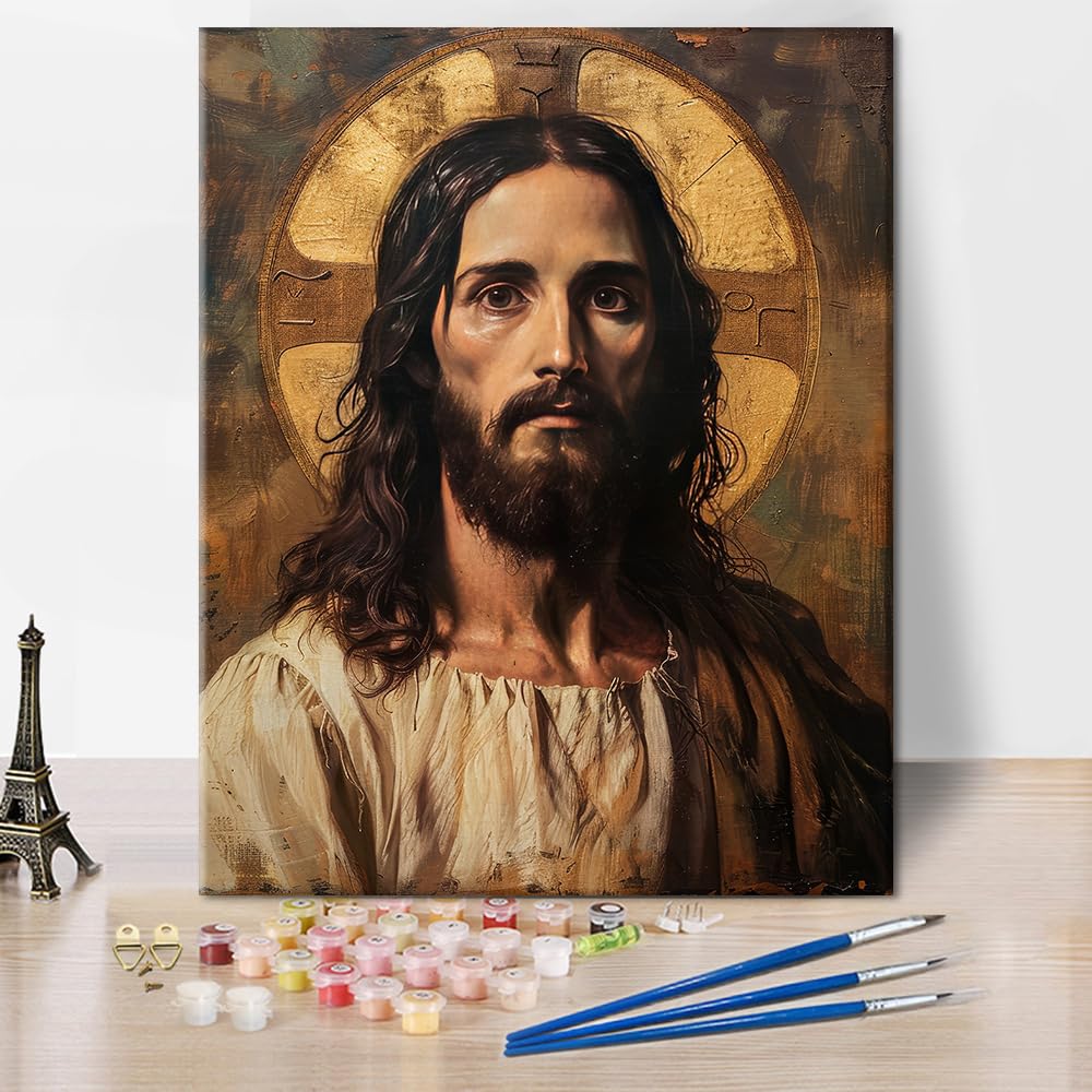 TUMOVO Cross Paint by Number, Jesus Christ Paint-by-Number Kits, Portrait of Jesus Christ on an Old Wooden DIY Oil Painting with Brushes and Pigment, Paint by Numbers, 16x20 Inch TUMOVO