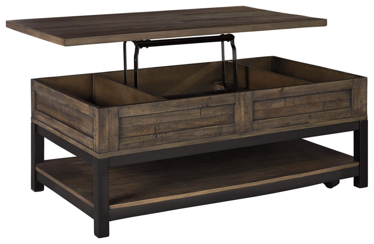 Signature Design by Ashley Johurst Rustic Rectangular Lift Top Coffee Table and Fixed Lower Shelf, Brown Signature Design by Ashley