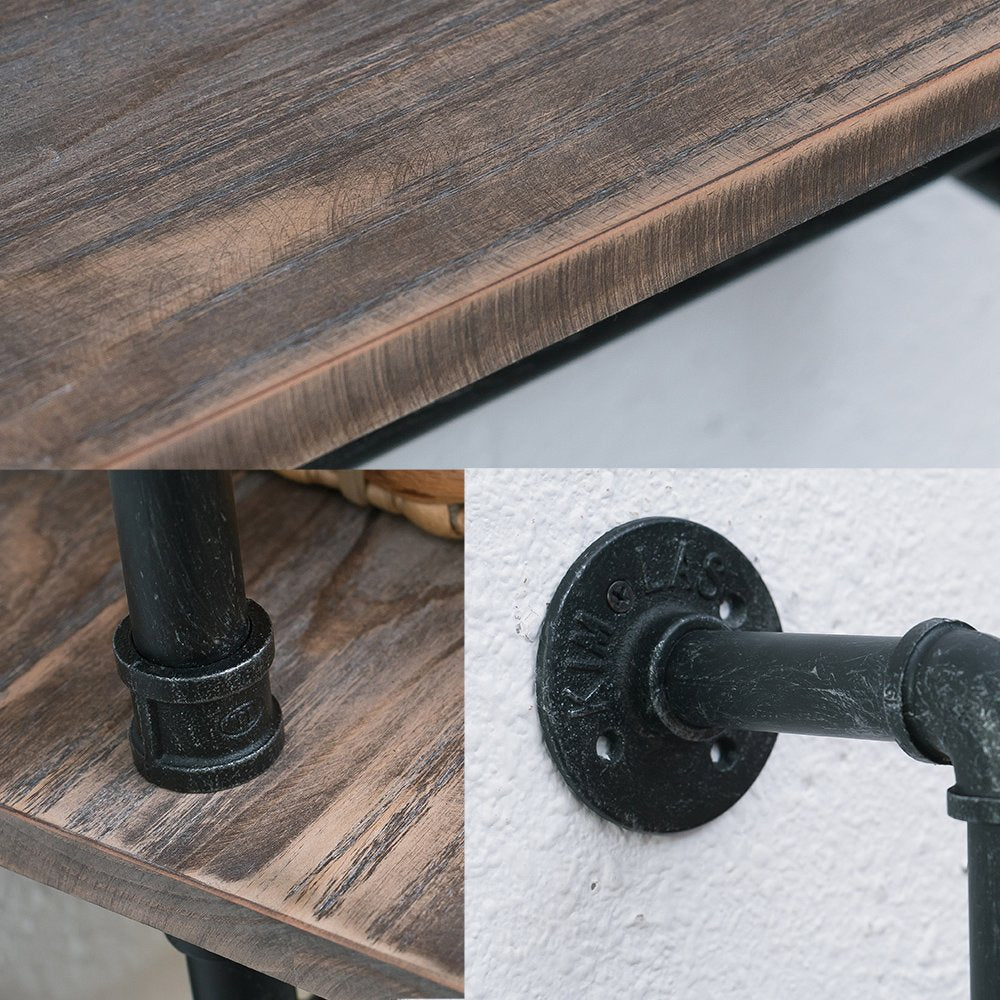 Industrial Pipe Shelf Bathroom Shelves Wall Mounted,19.6in Rustic Wood Shelf with Towel Bar,2 Tier Farmhouse Towel Rack Over Toilet,Pipe Shelving Floating Shelves Towel Holder,Retro Grey MBQQ