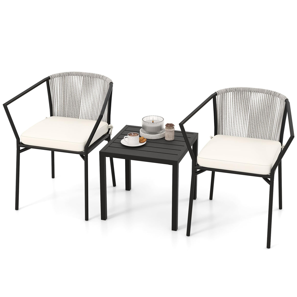 DWVO 3 Pieces Patio Set Wicker Furniture Outdoor Table and Chairs Rattan Chair Conversation Sets with Cushions & Coffee Table for Porch Backyard Poolside Garden, Gray DWVO