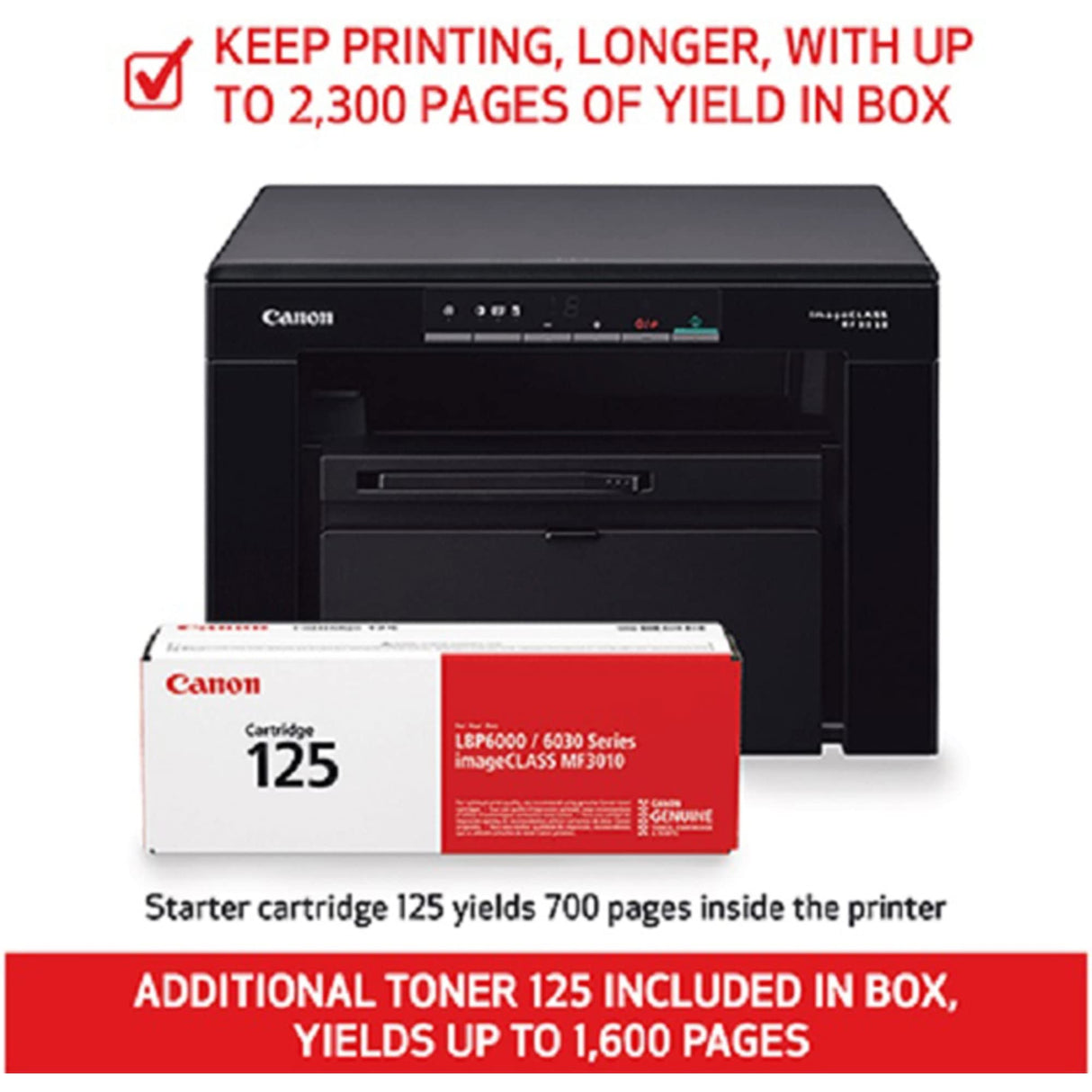 Canon imageCLASS MF3010 VP Wired Monochrome Laser Printer with Scanner, USB Cable included, Black Canon