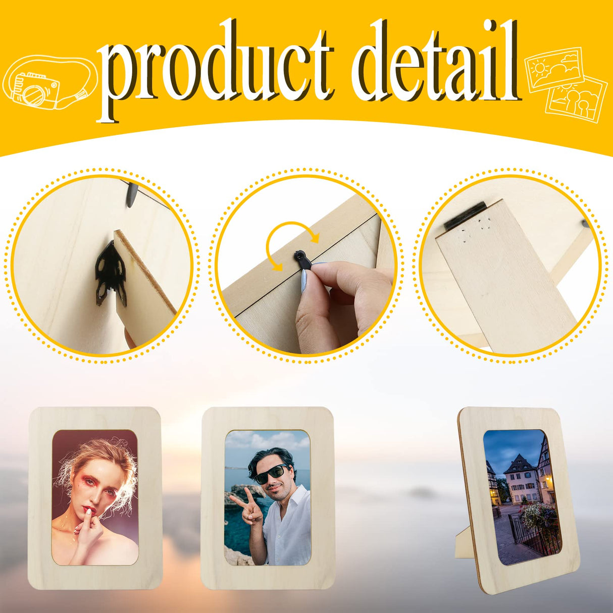 Vmiapxo 10 Pack Unfinished Wooden Picture Frames for 4" x 6" Photos, Standing Postcard Picture Frame Set DIY Keepsake Kit Decoratable Coards for Halloween Thanksgiving Christmas Wedding Birthday Vmiapxo