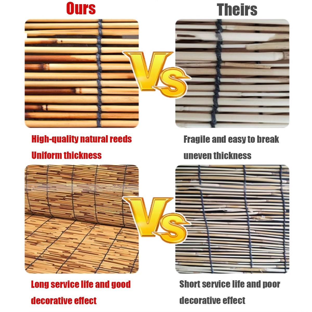 Blackout Bamboo Blinds, Outdoor Bamboo Roll-up Shades,Waterproof Cordless Roller Shades Natural Retro Roll-up Reed Shade with Lifter, for Home Patio Porch(72" W x 72" H) WoodArtSupply