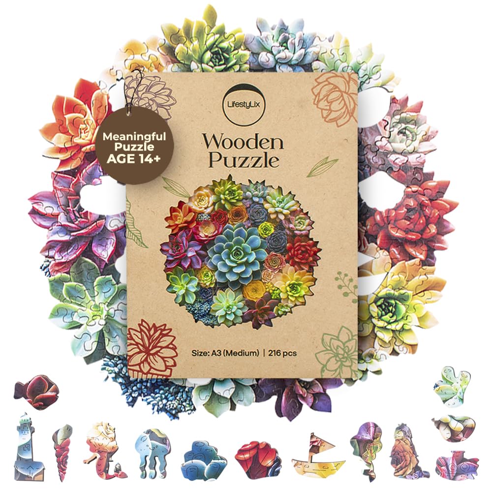 Wooden Puzzle for Adults, 216 pcs Puzzle, Wooden Jigsaw Puzzle, Jigsaw Puzzles, Succulent Puzzles, Rompecabezas de Madera LifeStyLix