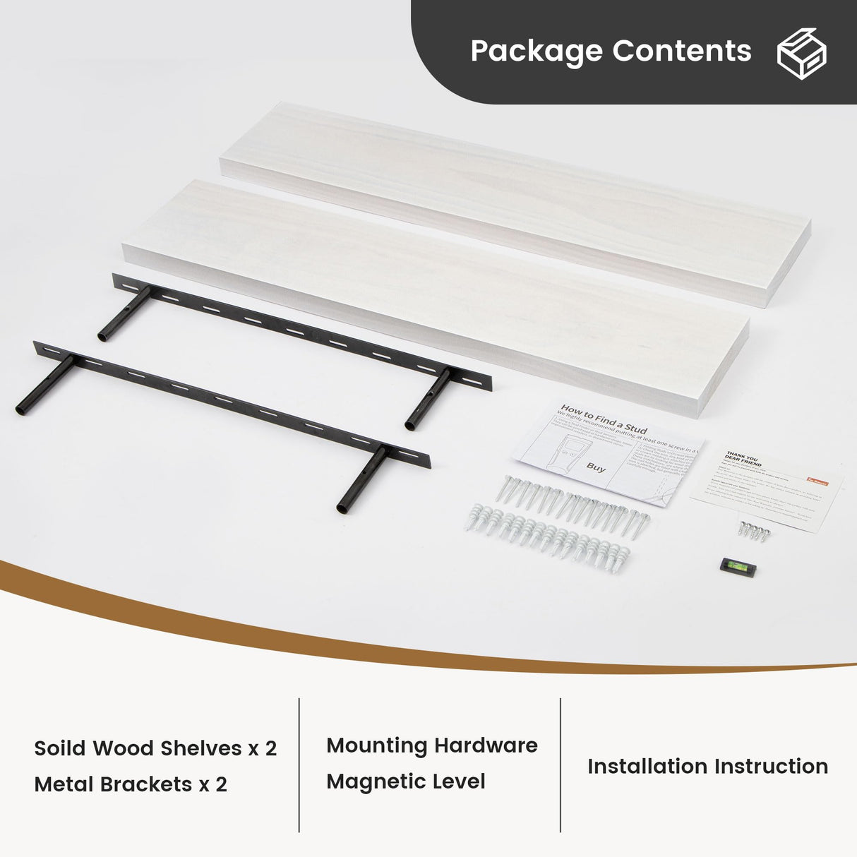 Floating Shelves 36 Inches Long - 8 Inch Deep Rustic Premium Solid Pine Wood for Storage - Farmhouse Wall Mounted for Living Room - Heavy-Duty Metal Bracket - 36" W x 8" D - Set of 2 - White Color Fun Memories