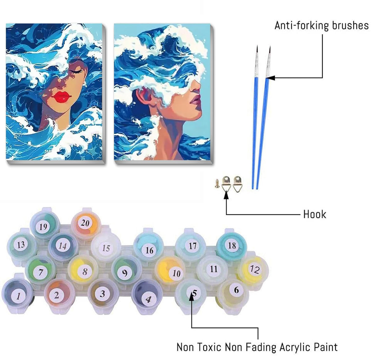 2 Pack Sea Wave Paint by Numbers Kit for Adults - Adults Paint by Numbers Kits - Acrylic Easy Paint by Numbers Framed - Adult Paint by Number Kits on Canvas Arts and Crafts for Adults 8x12inch cdjlddww