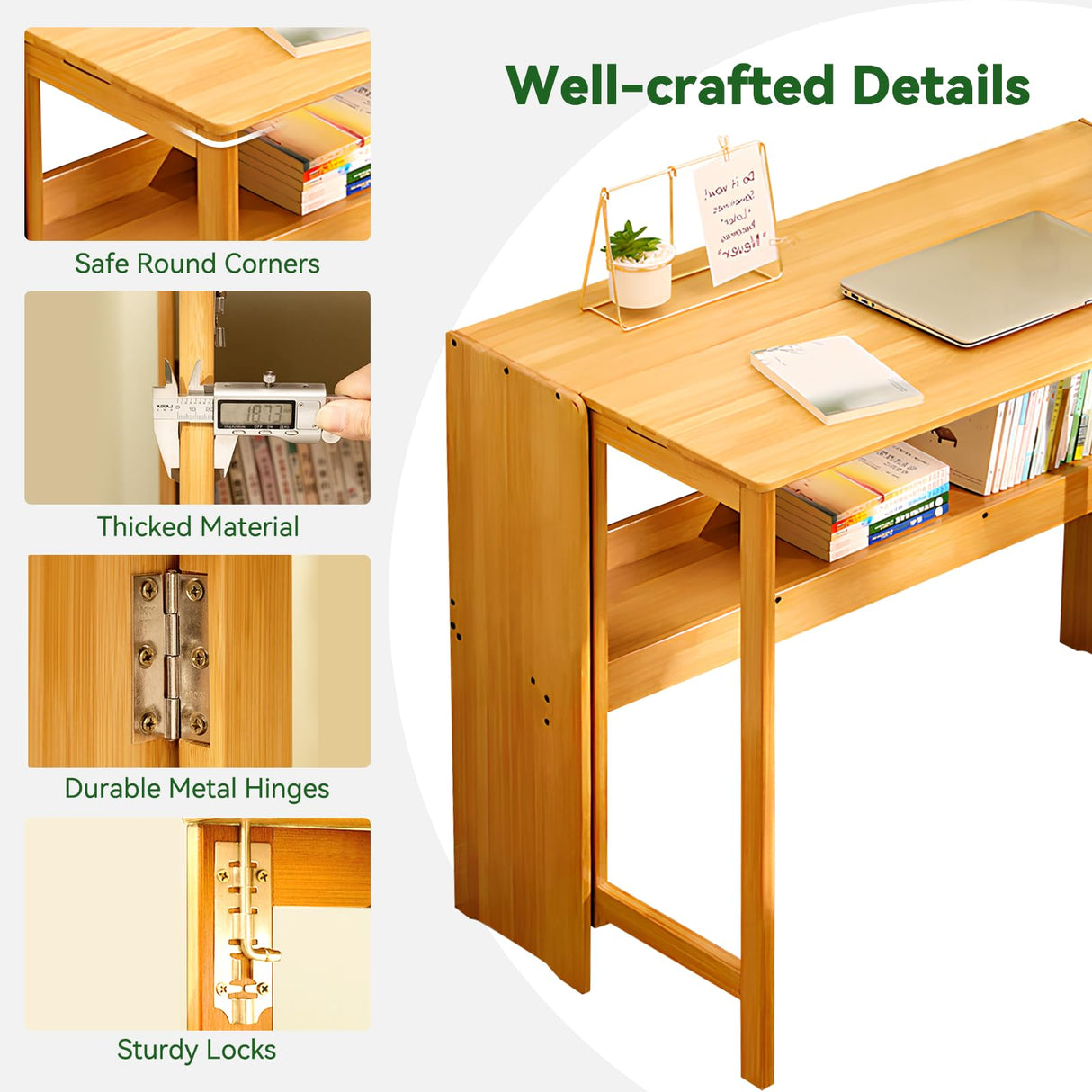 Bamboo Folding Desk Mid Century Modern Desk for Home Office Bedroom Small Spaces,Natural Dezyfurni