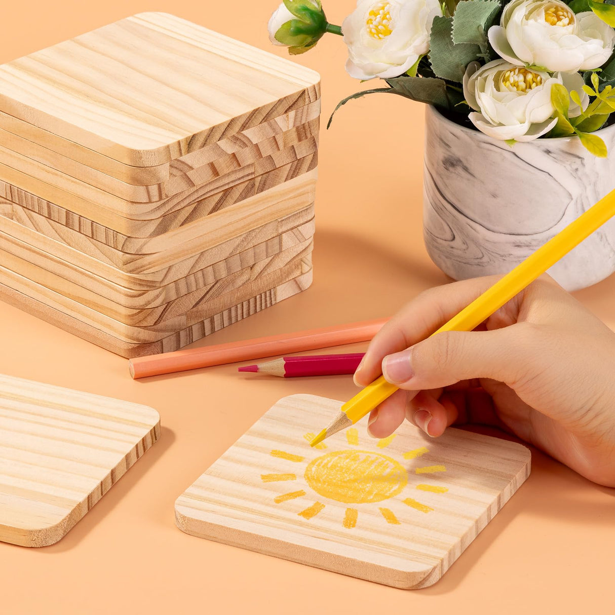 36Pcs Unfinished Wood Coasters-4 in Unfinished Natural Wood Slices for Crafts with Non-Slip for Wedding Decoration/Blank Coasters Wood Kit DIY Architectural Models Drawing Painting Wood Engraving Yangbaga