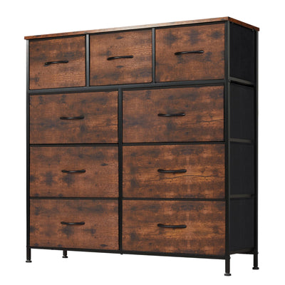 DUMOS Dresser for Bedroom, Storage Organizer with 9 Drawers, Chest of Drawers with Fabric Bins, Sturdy Metal Frame, Wood Tabletop for Guest Room, Closet, Entryway, Nursery