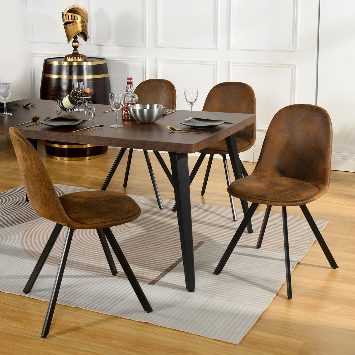 FurnitureR Swivel Dining Chairs Set of 4, Dining Room Chairs Suede Fabric Mid Back Armelss with Padded Rotated Seat Cushion and Metal Legs, Brown FurnitureR