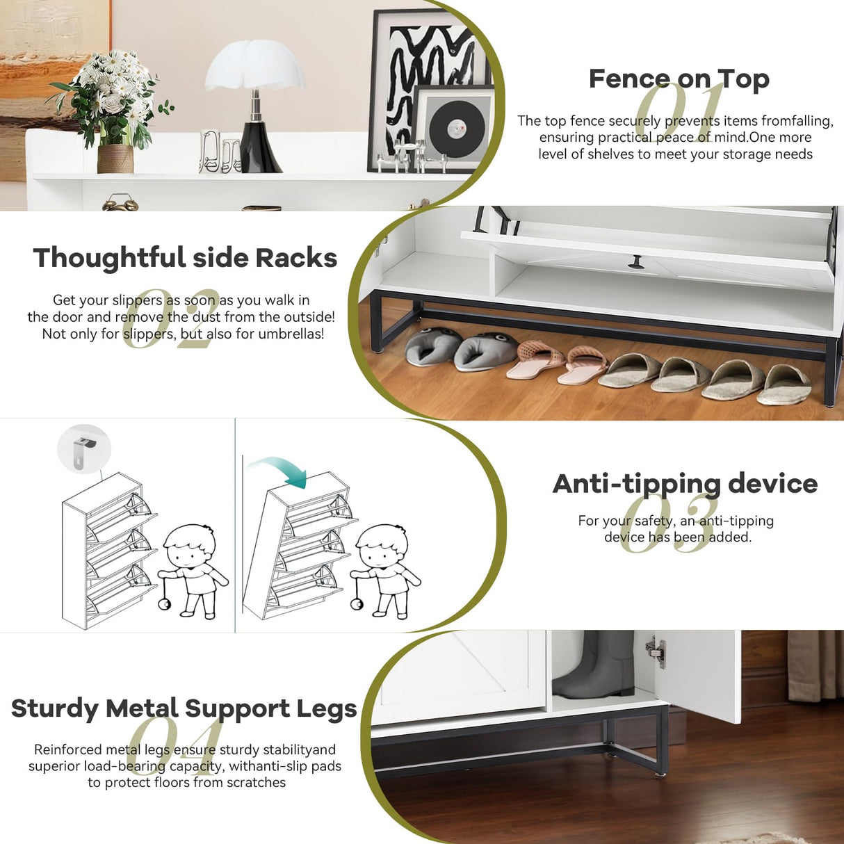 TIMSATIO Shoe Storage Cabinet with 2 Flip Drawers for Entryway, 4-Tiers Slim Freestanding Shoes Boots Rack Cabinet Organizer, Narrow Farmhouse Hidden Shoe Cabinet for Foyer (White) TIMSATIO