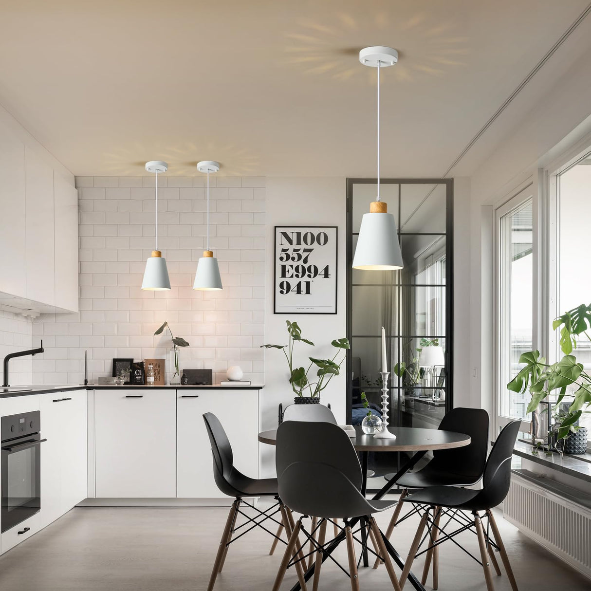 LAMKNVS Mini Pendant Light Fixtures White Wood Pendant Lighting for Kitchen Island 7.87in Cone Modern Ceiling Hanging Lights Hollow Shade Nordic Island Light for Counter, Bar, Hallway LAMKNVS