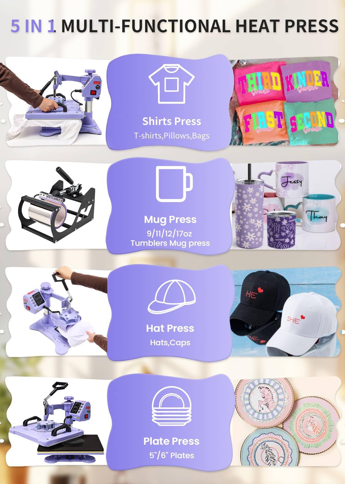 AKEYDIY Heat Press 5 in 1 Heat Press Machine 12x15 inch Swing Away T Shirt Pressing Machine with Digital Control, Multifunction Heat Press Transfer Sublimation Combo for T Shirts Mugs Hat Plate Cap AKEYDIY