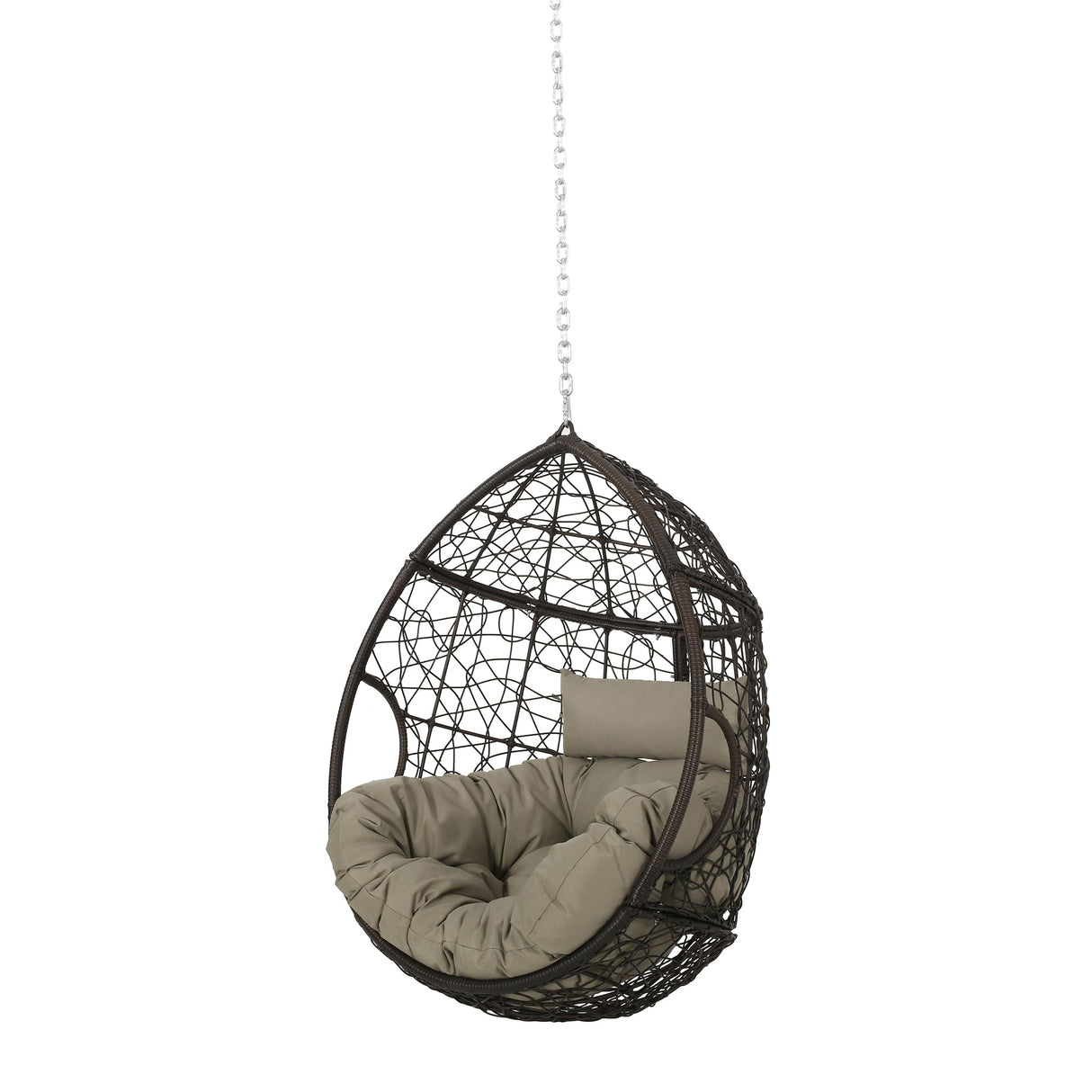 Outdoor Hanging Egg Chair with 8FT Chain, Patio Wicker Swing Egg Basket Chairs, Rattan Basket Hanging Chair Without Stand, Indoor Outdoor Wicker Hammock Egg Chair, Ideal for Patio Garden, Khaki Brown Ziraukon