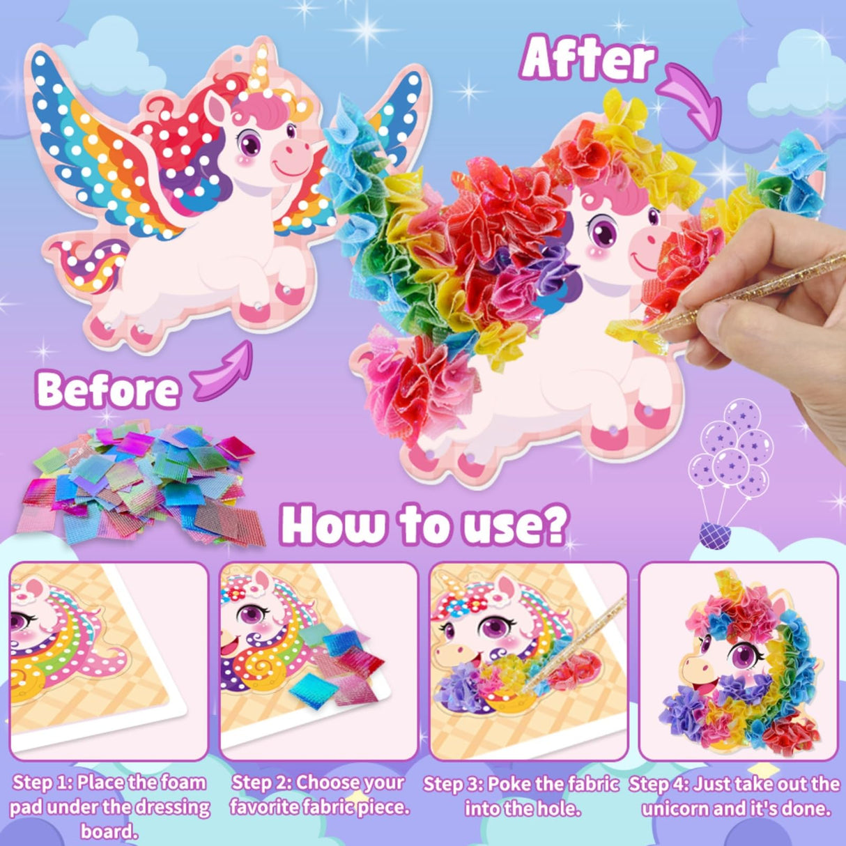 Ancitoy Unicorn Poke Art Kit for Girls, DIY Wind Chime Craft Activity, Mess-Free Art Gifts for Kids Ages 4 5 6 7 8 9 10 Birthday Present Ancitoy
