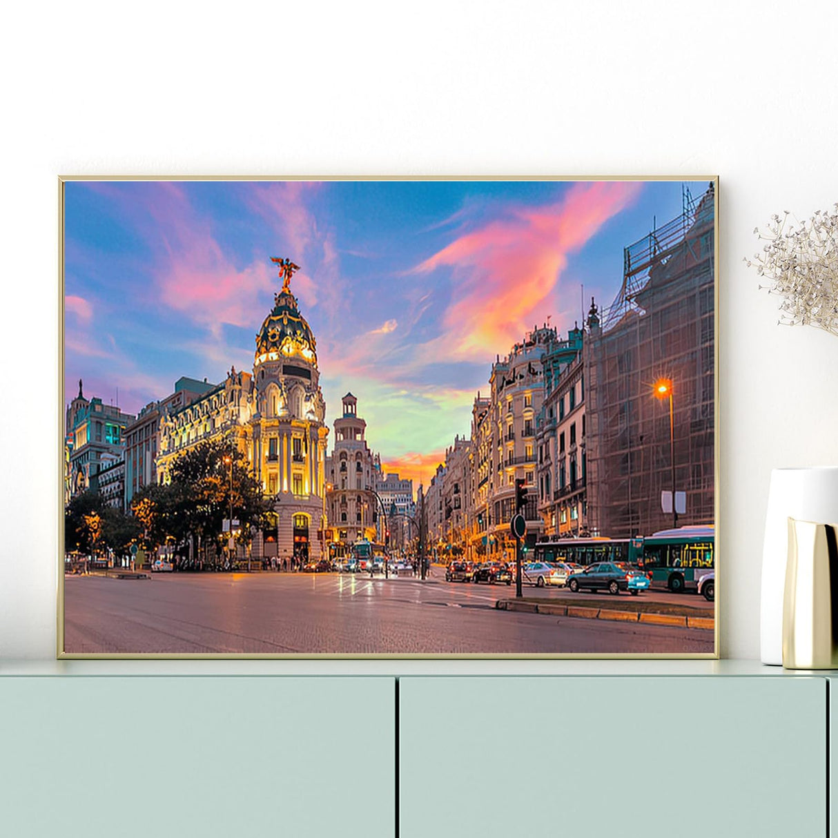 QAZWSX Diamond Painting City Madrid City Skyline Gran Via Street Twilight Spain for Adult Painting Kits Diamond Art Perfect for Home Wall Decor 12"x16" QAZWSX
