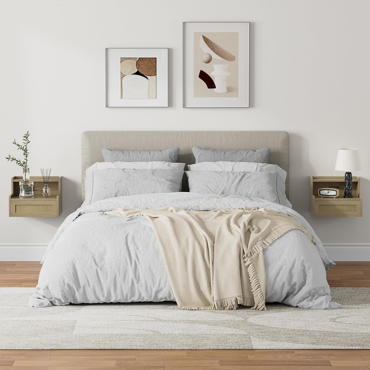 Giluta Floating Nightstand Set of 2 with Drawer & Open Shelf, Small Bedside Table Floating Night Stand for Bedroom Wood Wall Mounted Nightstands Giluta