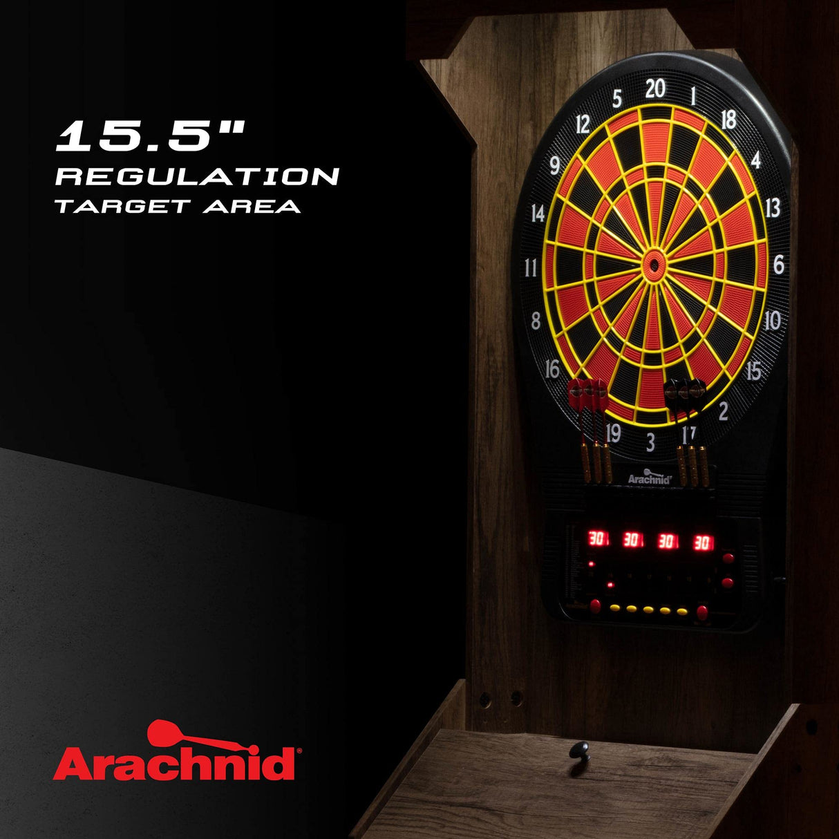 Arachnid E650 Free Standing Dartboard Cabinet Set, Rustic (E650FSRT-BK2) Arachnid
