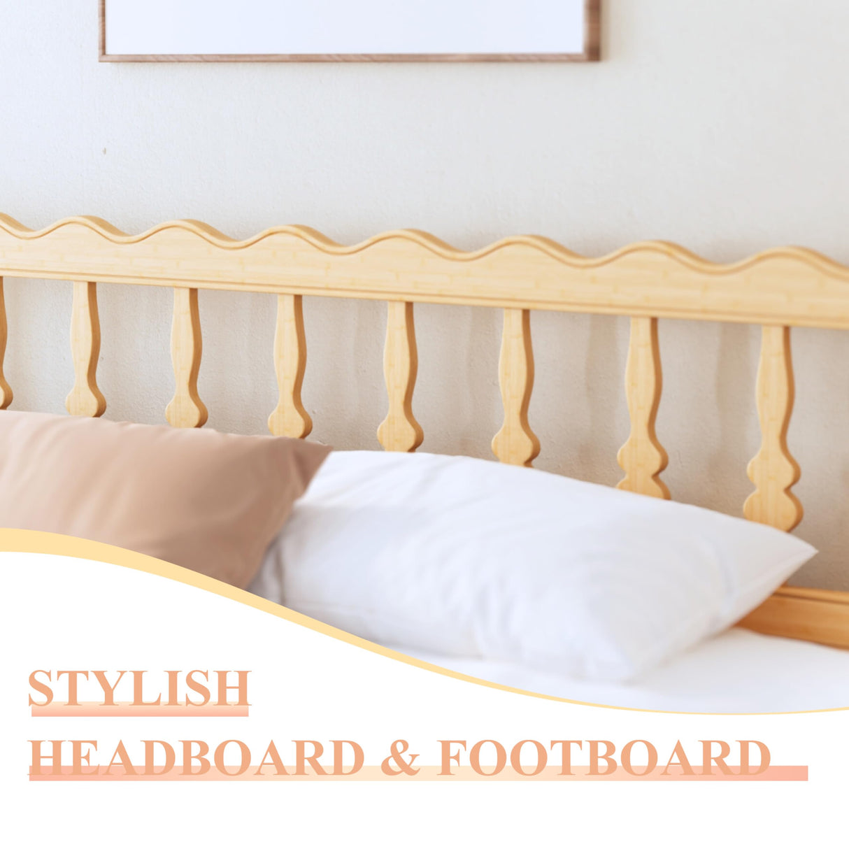 ZIYOO Solid Bamboo Wood King Size Bed Frame with Headboard, 14 inch Platform King Bed Frames No Box Spring Needed with Steel Slats, Sturdy and Stable, Easy Assembly, Noise Free ZIYOO