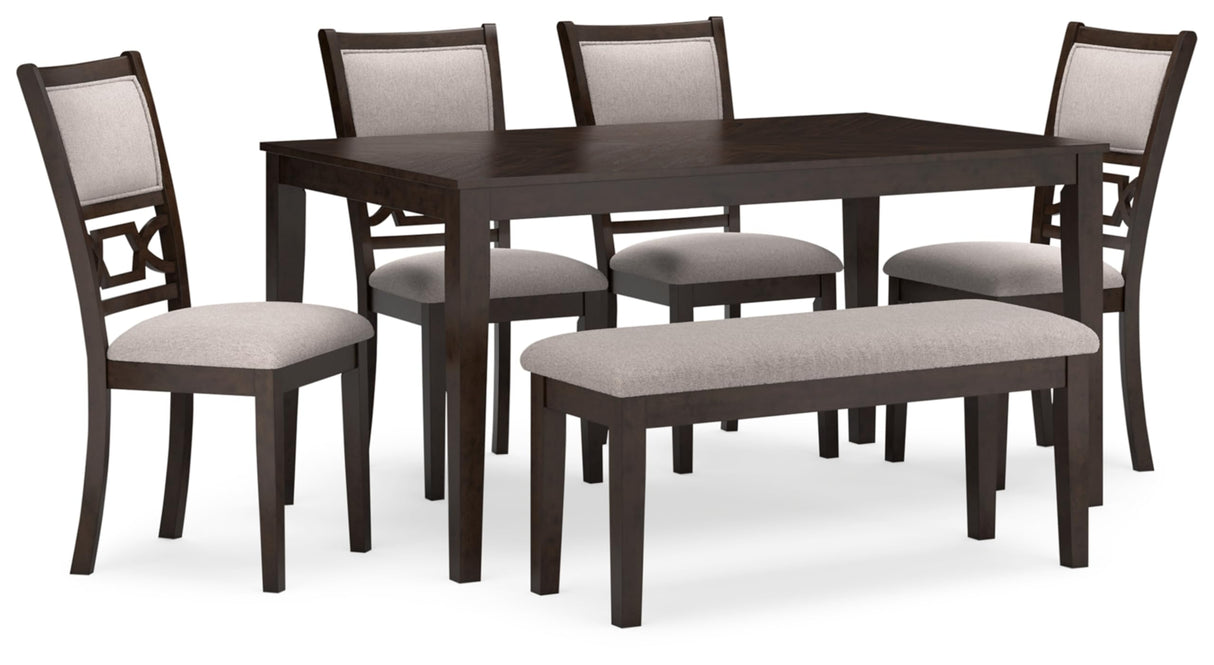 Signature Design by Ashley Langwest Dining Room Table Set, 4 Upholstered Chairs and Bench, Seats 6, Cushioned Seats, Wood, Cherry Brown Signature Design by Ashley