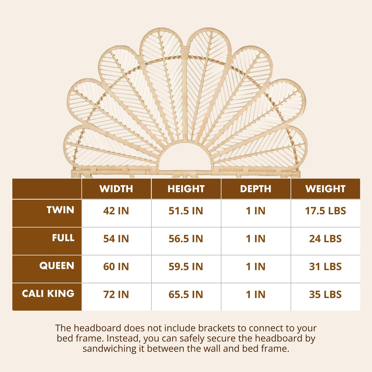 KOUBOO Petal Rattan Twin Headboard, Bedroom, Bedroom Furniture, Headboard, Twin Size, Tropical Decor, Bohemian Decor, Natural Kouboo